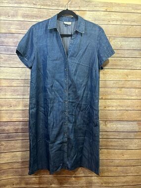 J Jill Denim Womens Medium Chambray Shirt Dress Print Button Front Blue